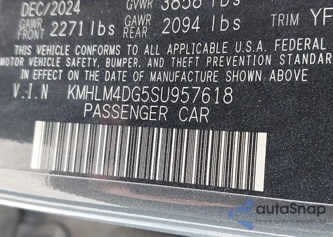 2025 Hyundai Elantra Sel Sport from USA, damaged, VIN KMHLM4DG5SU957618